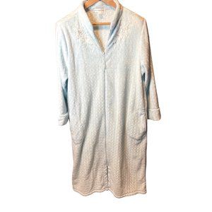 Miss Elaine Light Blue Full Zip Embroidered Robe Sz XL